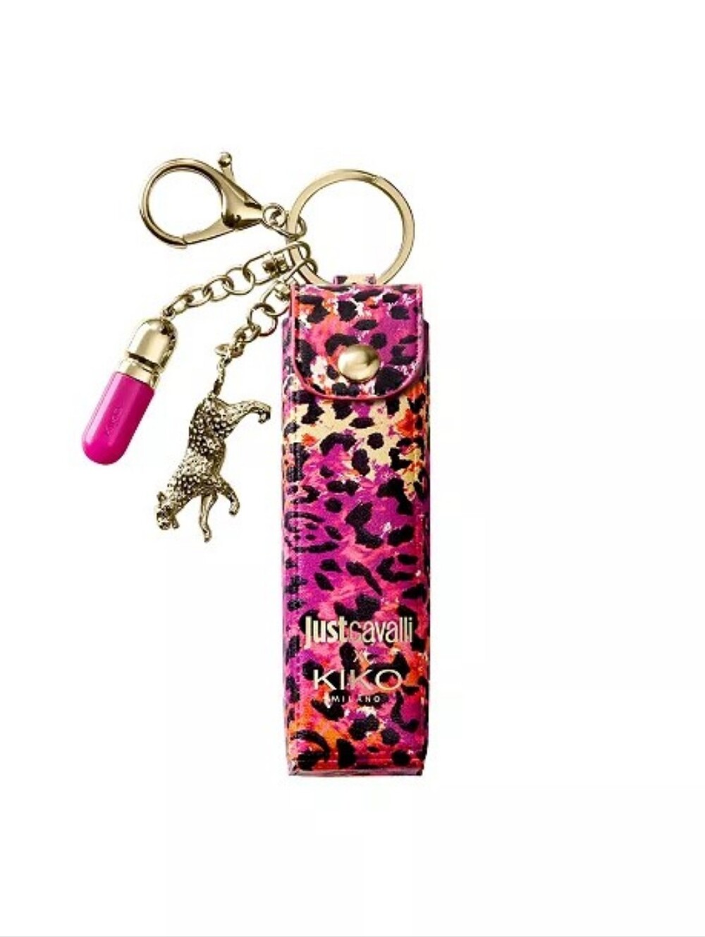 New Just Cavalli X Kiko Milano Pink Leopard Print Charm Keychain